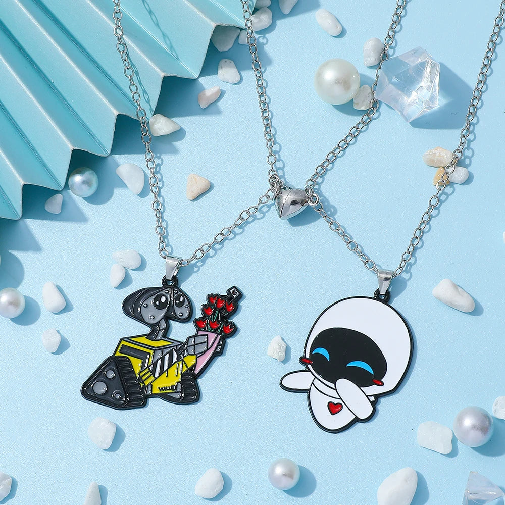 2Pcs Disney Walle & Eve Couple Necklaces Fashion Enamel Jewelry for Men Women Best Friend Pendant Gifts