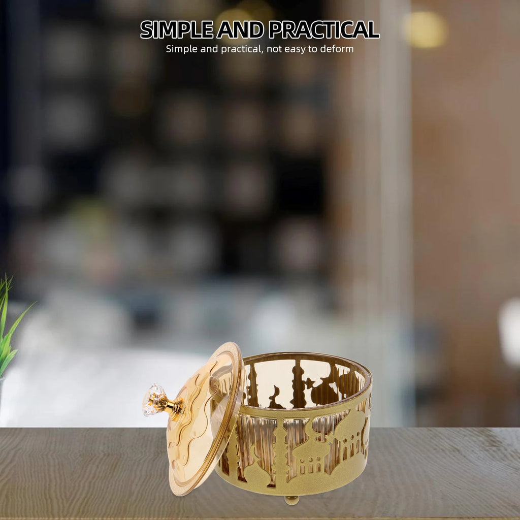 Golden Metal Snack Tray Dessert Serving Plate Ramadan Candy Tray Eid Food Container Dry Fruit Holder Kitchen Dining Bar Home