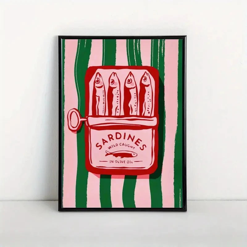 Vintage Cartoon Olive Oil Sardines Wall Art Prints Canvas Painting Poster Picture For Living BedRoom Home Decor