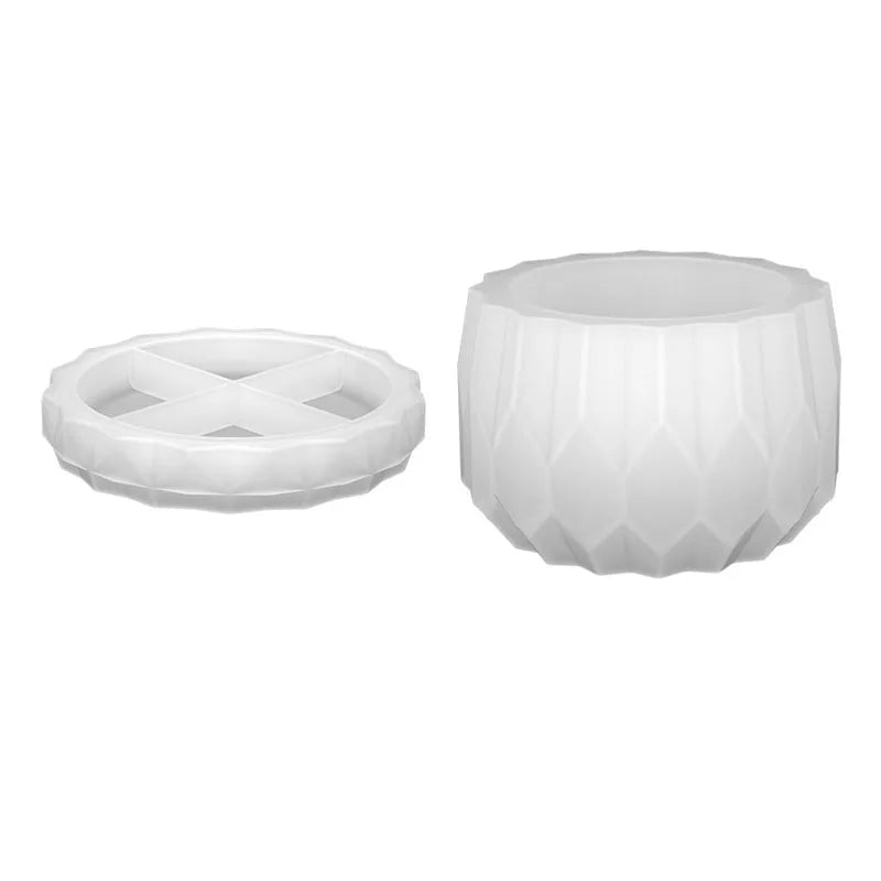 1 Set Silicone Planter Molds For Concrete Flower Pot And Saucer DIY Diamond Shaped Faceted Vase Silicone Molds Garden Decoration