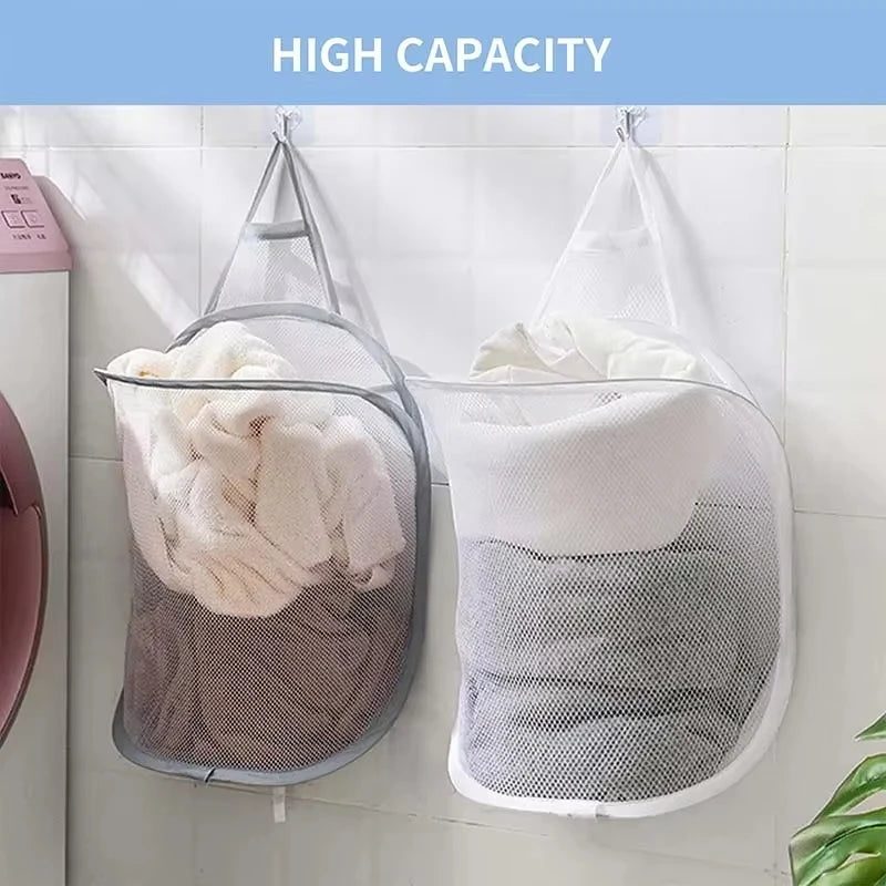 Wall Hanging Dirty Clothes Storage Basket Bathroom Foldable Clothes Baskets Dirty Clothes Net Pocket Laundry Organzier Mesh Bag