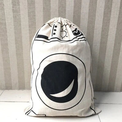Linen Cotton Laundry Bag Animal Stripe Drawstring Backpack Cartoon Toy Storage Bag Drawstring Dirty Clothes Bag Organizer Pouch