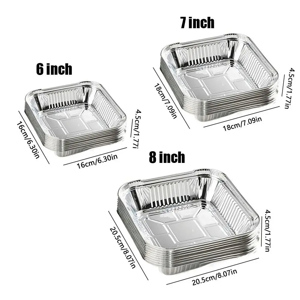 10Pcs 6/7/8 Inch Food Tin Foil Tray Reusable Non-stick Aluminum Foil Box Oven BBQ Baking Tools Oil-resistant Air Fryer Tray