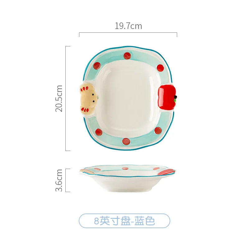 ‌Cute Apple Elephant Ramen Bowl-Microwave Safe Ceramic Tableware Set Cartoon Rice Noodle Dish Gift for New Home Pink Kitchenware