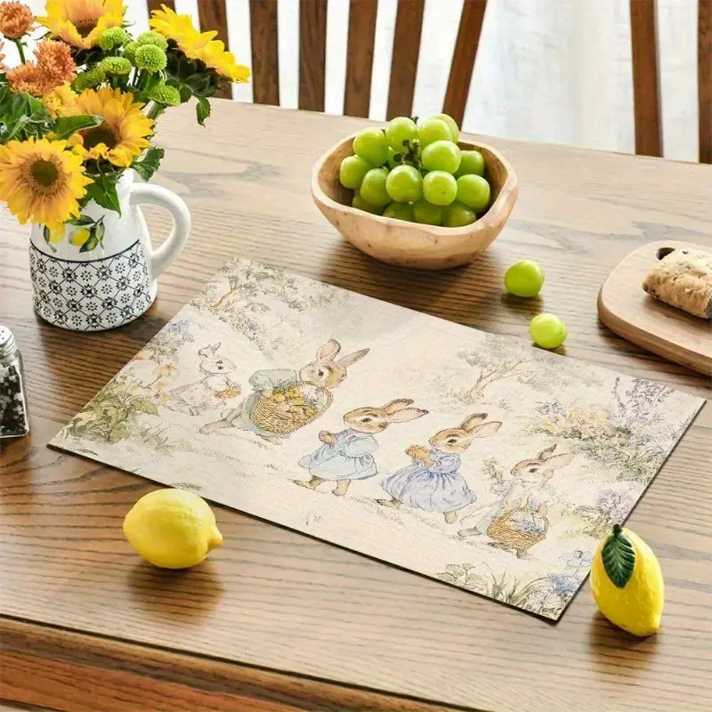 VIKAMA Cartoon Cute Animal Park Pattern Placemat Linen Fabric Table Mats Family Dinner Tableware Kitchen Table Mat