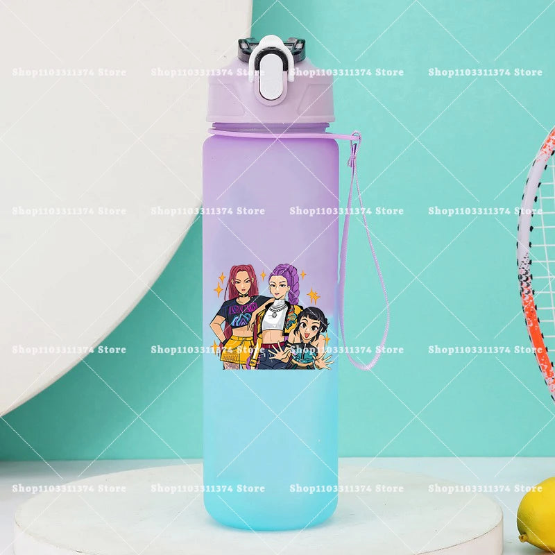 750ml KPop Demon Hunters Girls Boys Outdoor Water Bottles Portable Large Drinking Straw Water Cups Cartoon Sport Office Bottle