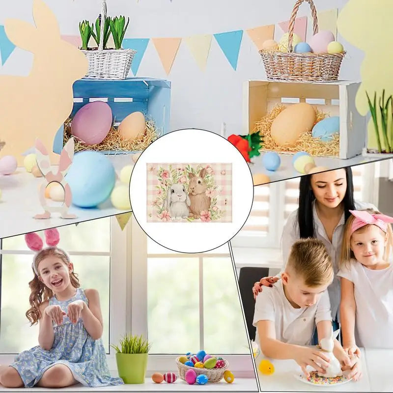 Easter Rabbit placemat Linen Bunny Dining Table Non-Slip Cloth Placemat Spring Holiday Happy Easter Decoration for Home Kitchen