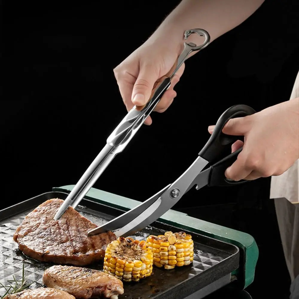 BBQ Tools Crane Shape Kitchen Food Tongs Anti-slip Tipped 304 Stainless Steel Barbecue Clip Extended Meat Clamp Hotel