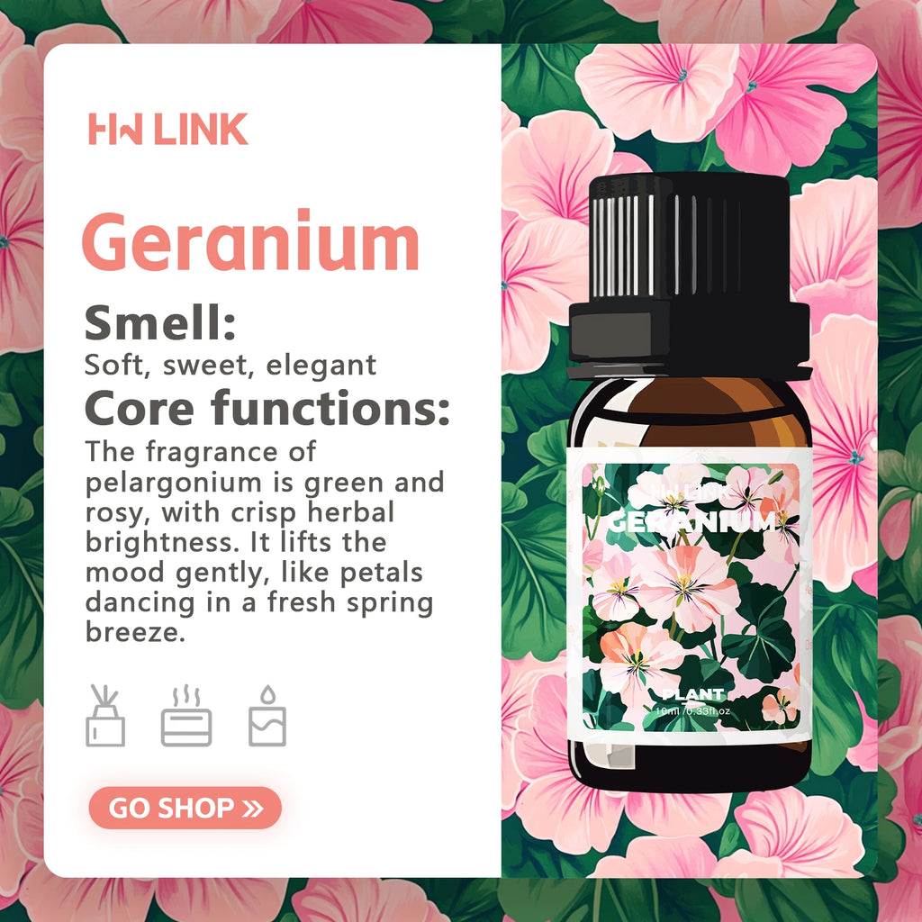 Geranium Essential Oil 10ml 100% Pure Natural for Diffuser and Aromatherapy,Candle Making Geranium Perfumes Gifts Meditation