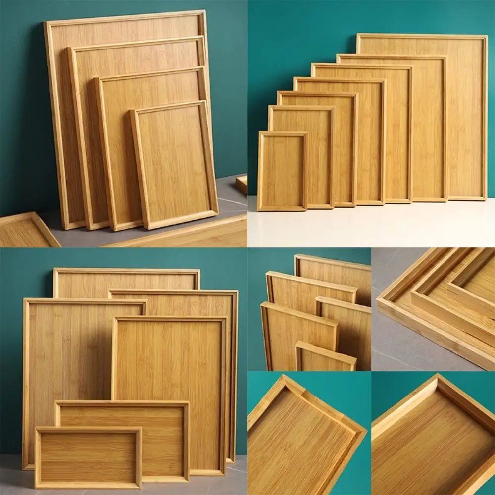 Rectangular Bamboo Tray Solid Color Household Dinner Plates Kitchen Accessories Wooden Fruit Snack Plates