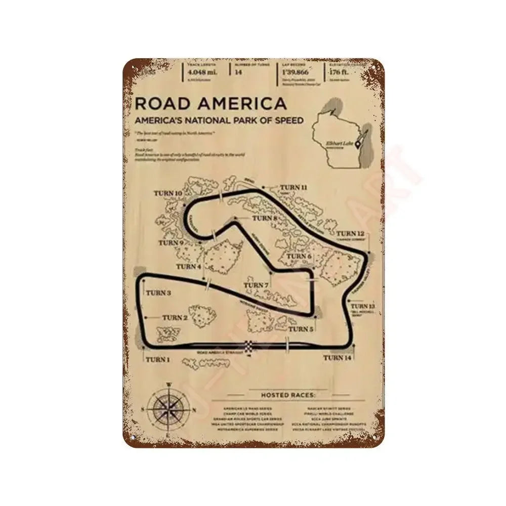 Vintage F1 Formula Racer Poster Metal Tin Sign Plaque Aesthetics Racing Monaco Grand Prix Circuit Track Wall Art Home Room Decor