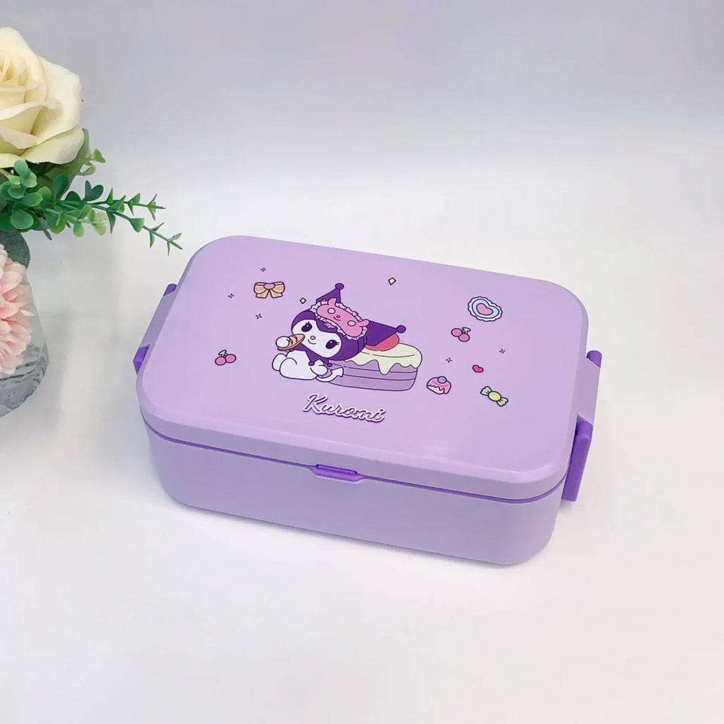 Hot Sanrio Kuromi Lunch Box Kawaii Anime Fashion Student Double-Layer Food-Grade Microwave Heating Drop-Resistant New Style