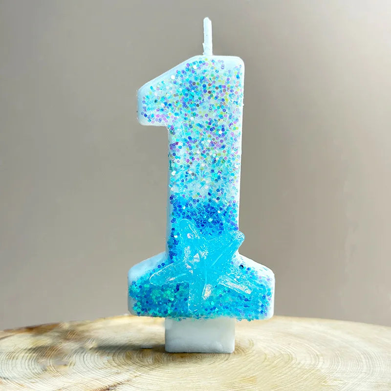 4x7.5cm Gradient Blue Starfish Digital Candle Cake 0-9 Birthday Candle Party Party Birthday Atmosphere Decoration