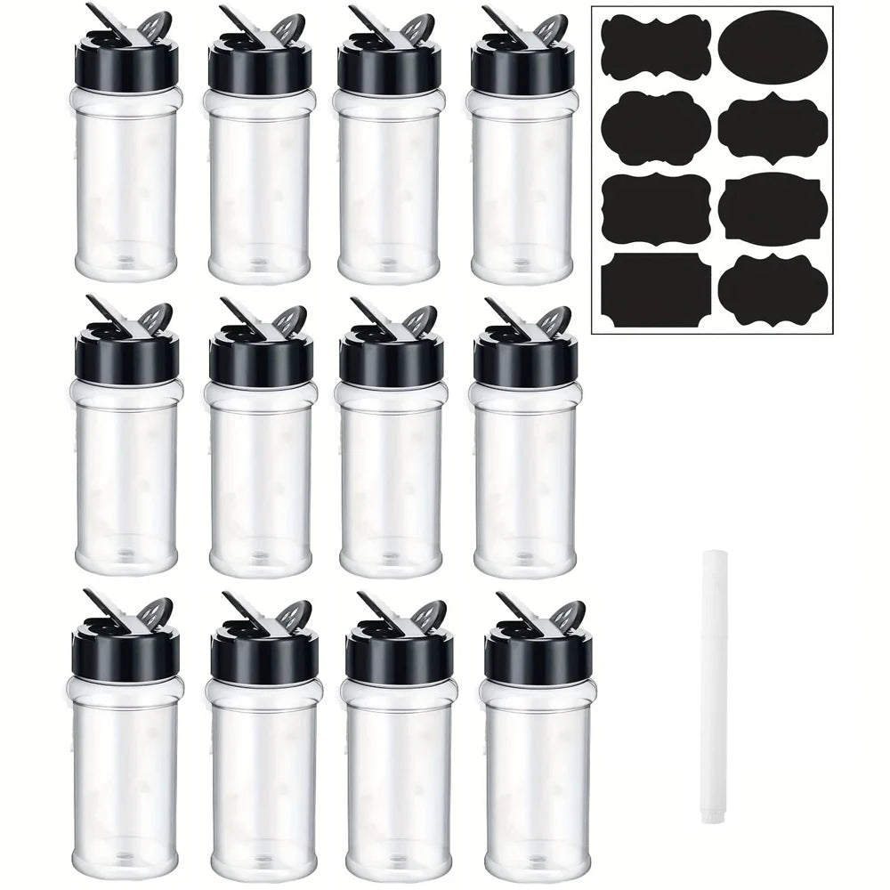 100ml plastic spice jar with shaker lid Label and pens seasoning container 3.5oz spice container with black lid seasoning jar fo