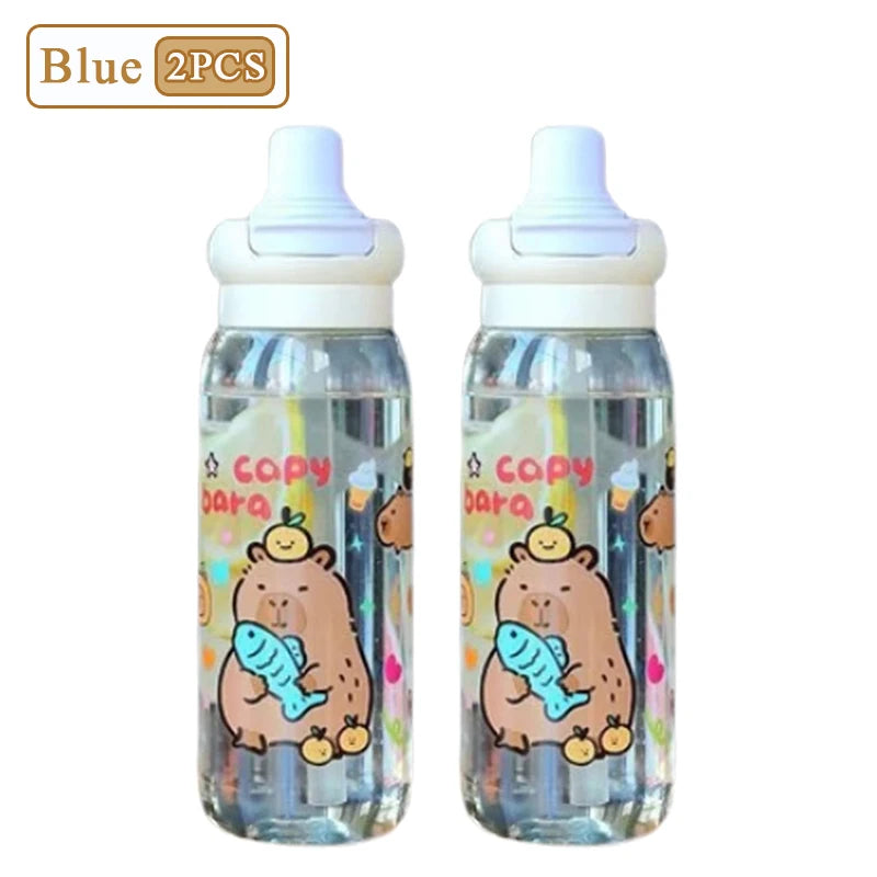 1/2/4PCS Capybara Cartoon 750ml Portable Large-capacity Water Bottle Sports Straw Cups Student Plastic Water Cups Children's Mug