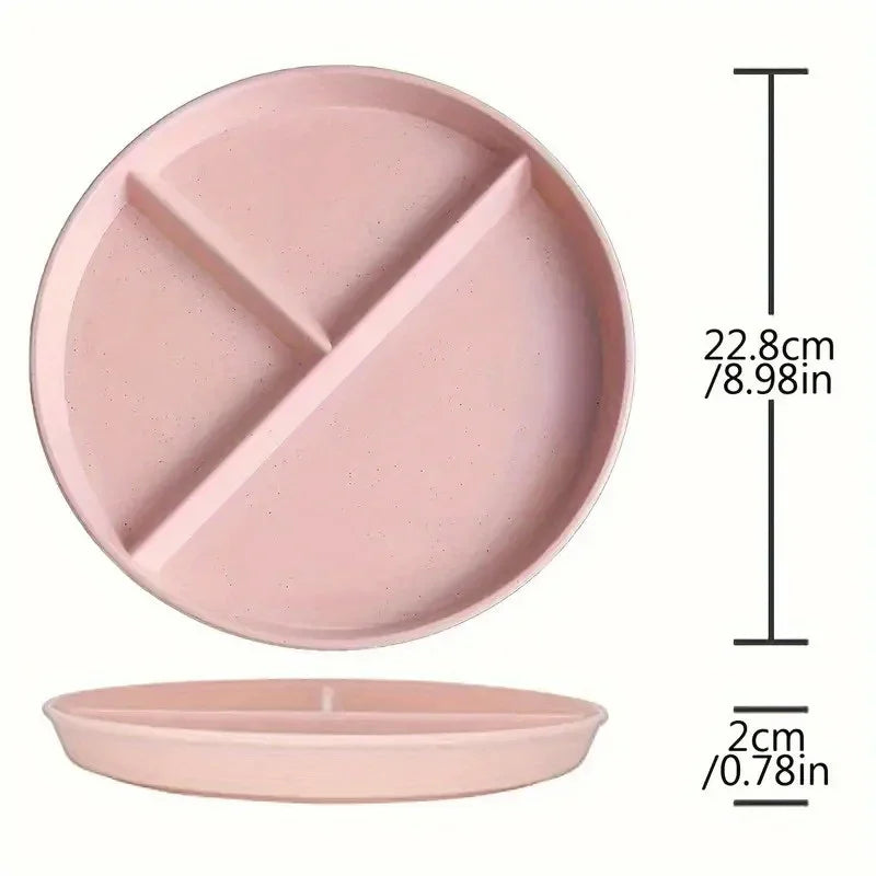 1pc Adult Weight Control Dinner Plate For Restaurant, 8 Colors, 3 Grids Round Plastic Individual Plate, Reusable Healthy Diet An