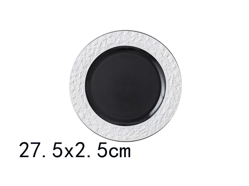 27.5cm Black And White Stone Textured Ceramic Plate Desktop Dinner Set Plates Dishes Western Steak Dish Home Kitchen Tableware