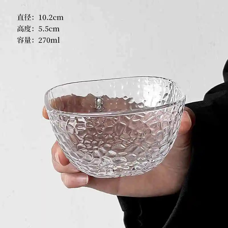 Transparent Glass Bowl Household Square Dessert Bowls Small Fruit Salad Bowl Tableware Breakfast Bowl 10.2cm