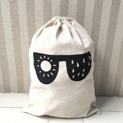 Linen Cotton Laundry Bag Animal Stripe Drawstring Backpack Cartoon Toy Storage Bag Drawstring Dirty Clothes Bag Organizer Pouch