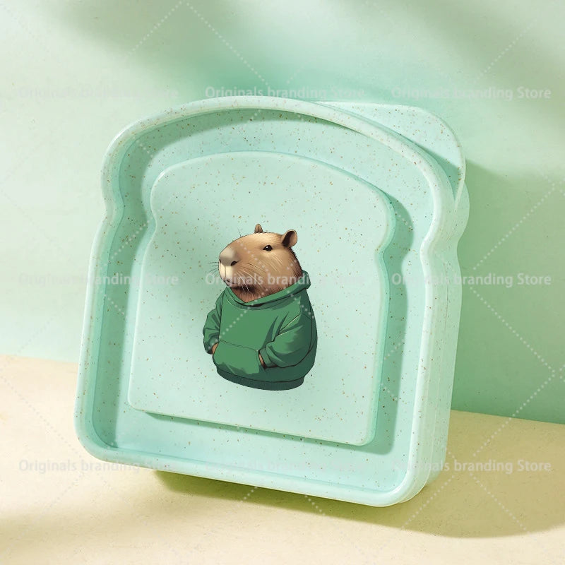 Capybara Portable Lunch Box Sandwich Silicone Toast Shaped Bento Box with Lid Office School Outdoor Lunch Food Container Gift