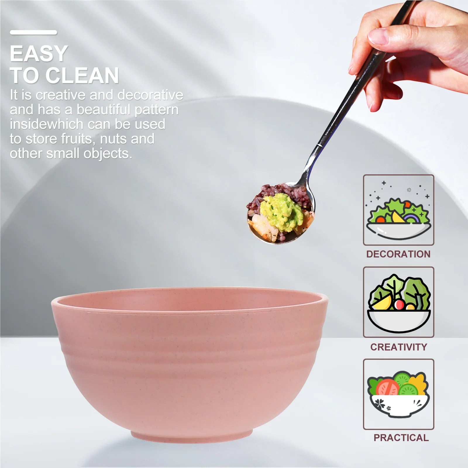 5Pcs Wheat Straw Salad Bowl Set 12cm Lightweight Shatterproof Mixing Bowls Soup Fruit Noodle Container Fruit Salad Bowl