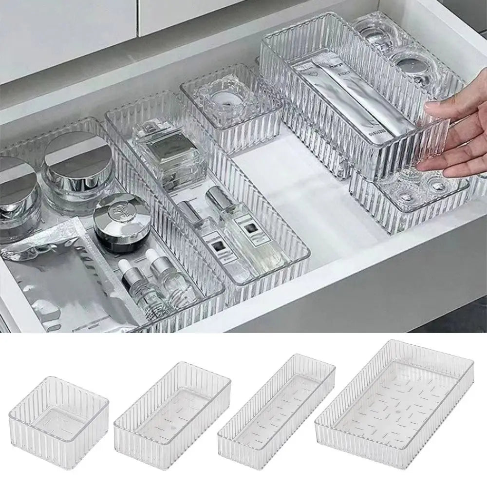High Quality S/M/L/XL Desk Drawer Organizers Rectangle Transparent Storage Box Plastic Unlimited Makeup Organizer Home Office