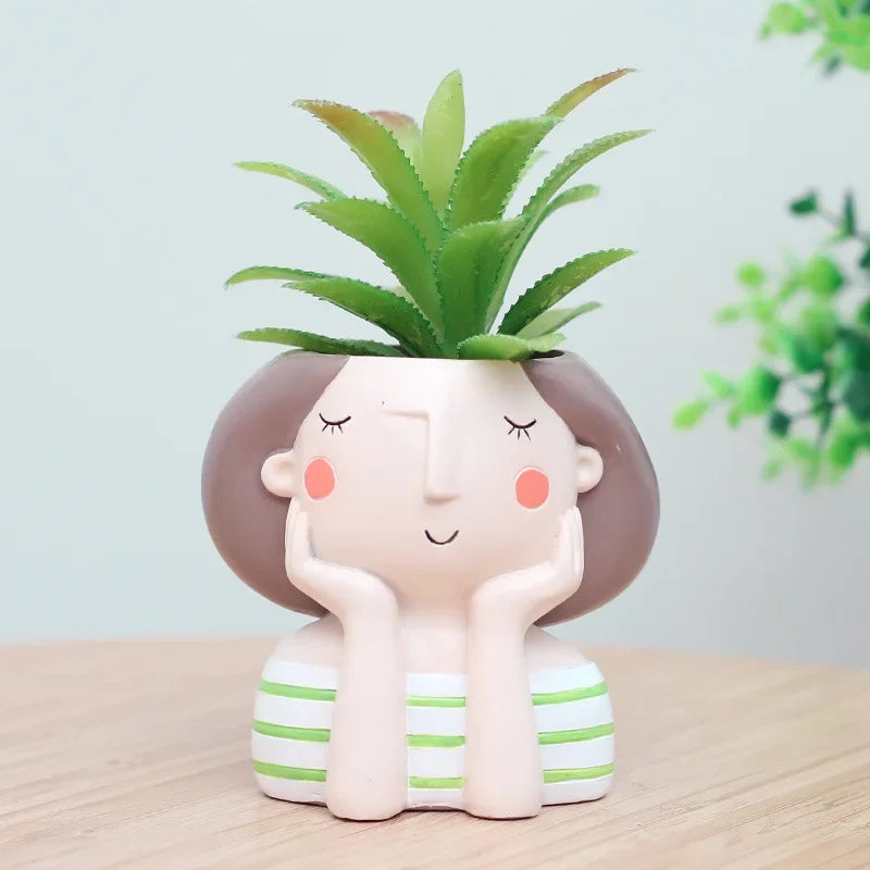 Lovely Girl Flower Pot for Succulent Cactus, Girls Portrait Planter Fairy Garden Pots Home Decor Desktop Figurines Ornament