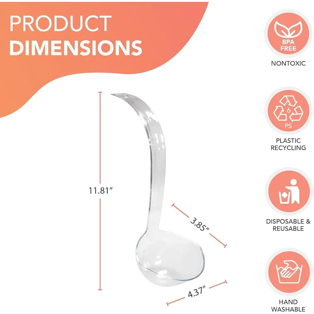 Heavy Duty Clear Plastic 5-Ounce Serving Ladle Punch Bowls Soups Catering Weddings Buffets Reusable Disposable Ideal Events