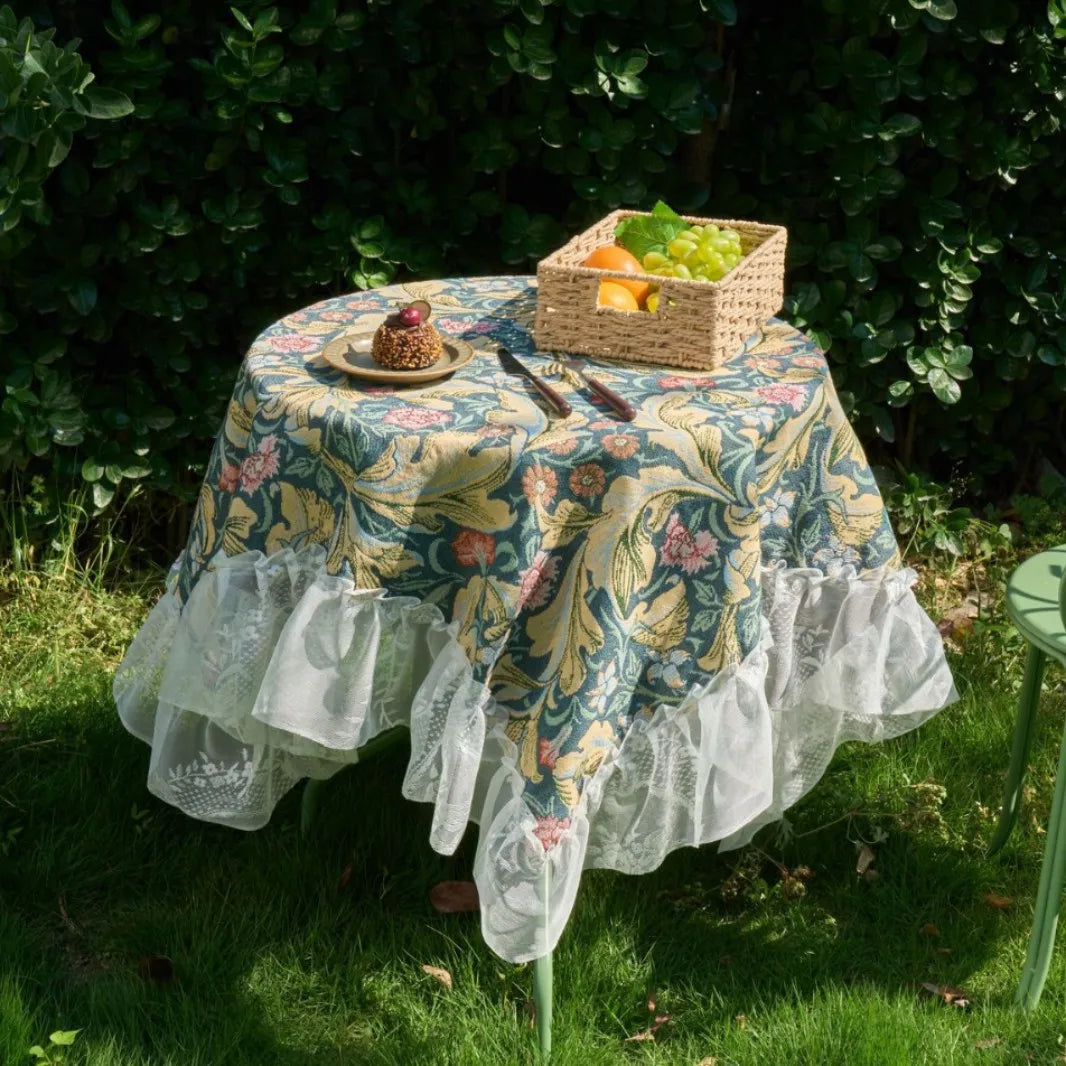 Floral Tablecloth with Lace Trim Flower Jacquard Rectangular Dinner Table Cover,for Kitchen Dinning Tabletop,Home Parties Decor