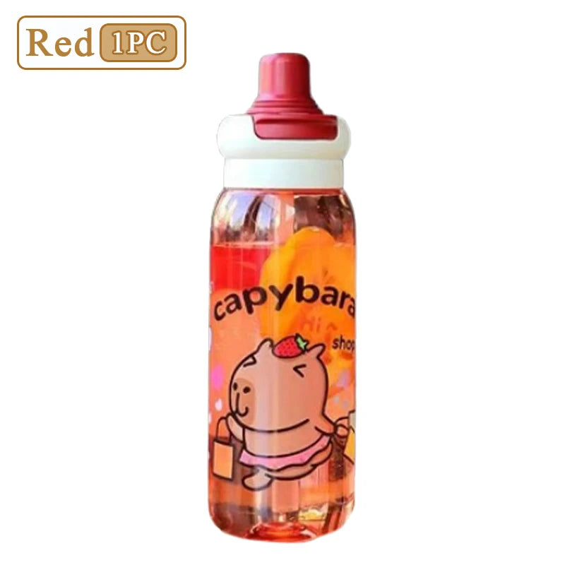 1/2/4PCS Capybara Cartoon 750ml Portable Large-capacity Water Bottle Sports Straw Cups Student Plastic Water Cups Children's Mug