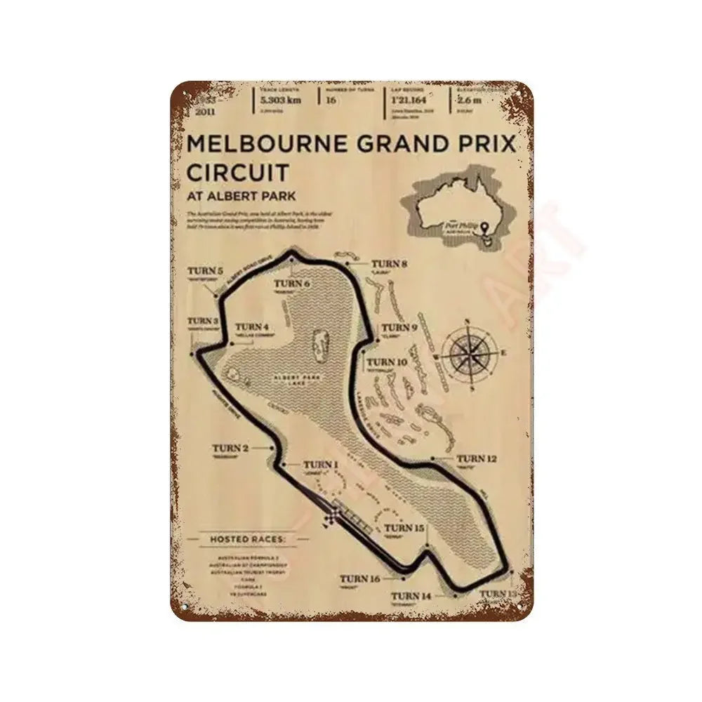Vintage F1 Formula Racer Poster Metal Tin Sign Plaque Aesthetics Racing Monaco Grand Prix Circuit Track Wall Art Home Room Decor