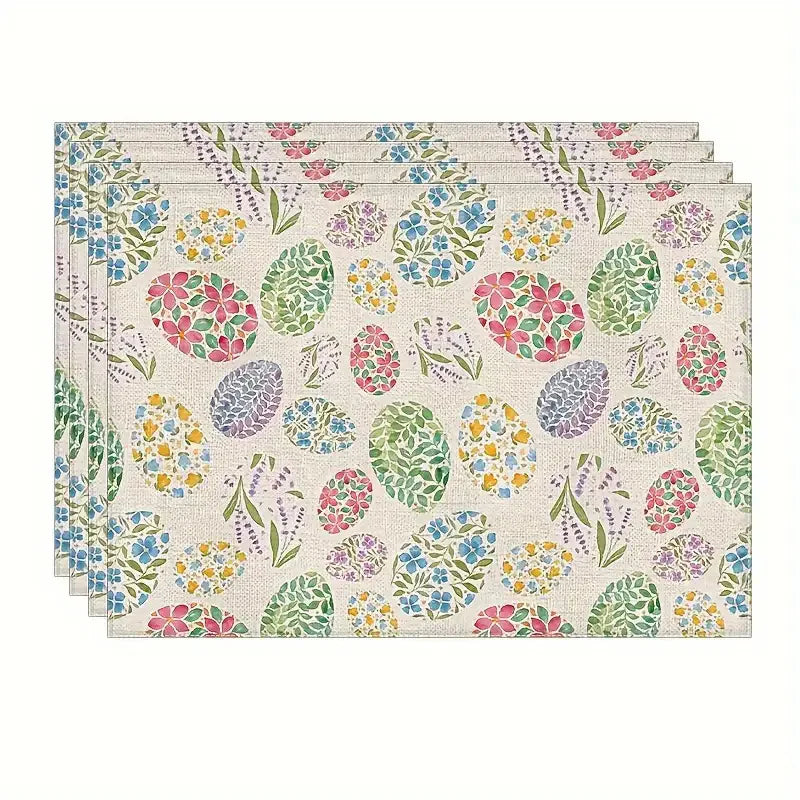 1Pc Easter Placemats Linen Rabbit Bunny Egg Dining Table Mats Placemat Spring Holiday Happy Easter Decoration for Home Kitchen