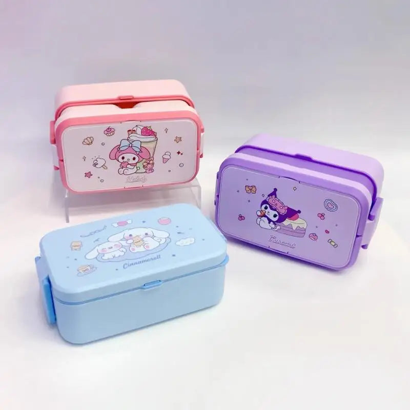 Hot Sanrio Kuromi Lunch Box Kawaii Anime Fashion Student Double-Layer Food-Grade Microwave Heating Drop-Resistant New Style