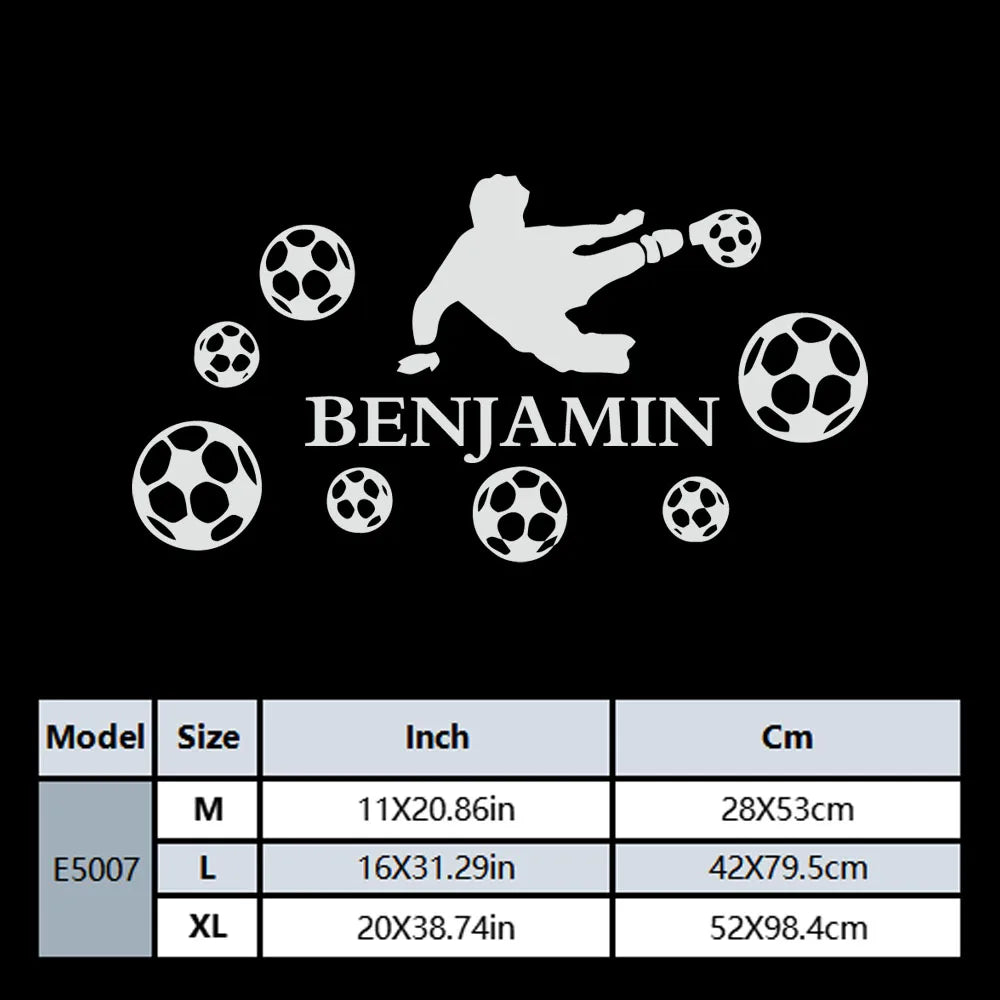 1pc Fashion Custom Name Boy Playing Football Wall Stickers Waterproof Wall Art Decal Bedroom Decor Wall Decoration Murals