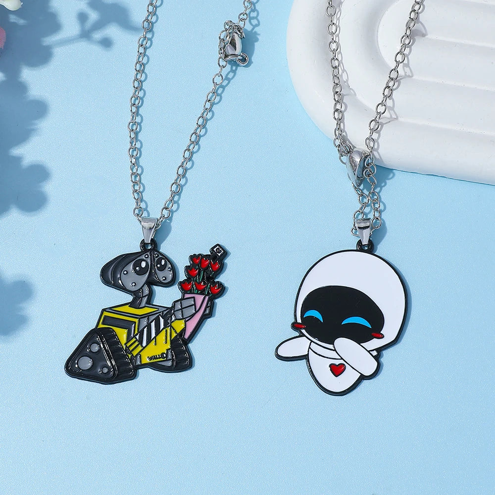 2Pcs Disney Walle & Eve Couple Necklaces Fashion Enamel Jewelry for Men Women Best Friend Pendant Gifts
