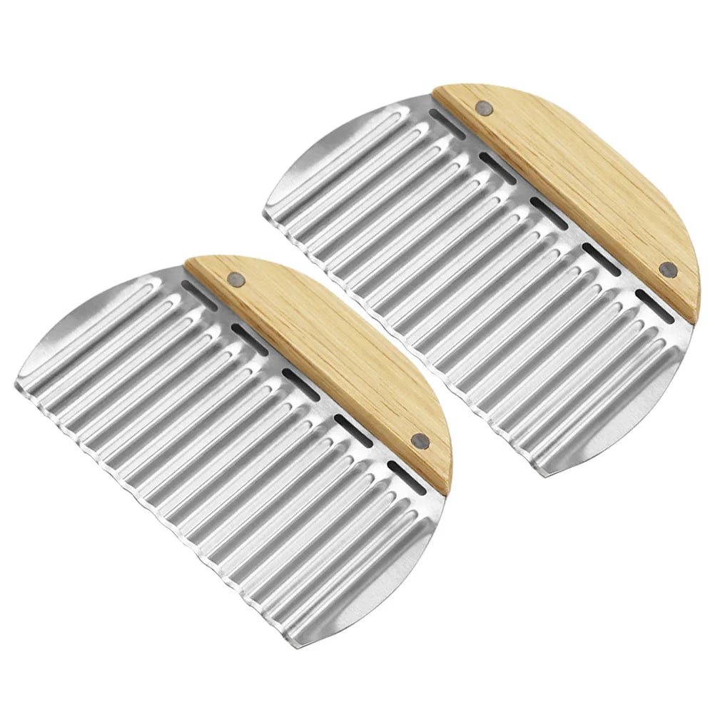 2 pcs Stainless Steel Potato Cutter Crinkle Slicer Wave Vegetable Chopper Kitchen Gadgets For Onion Cutting Wooden