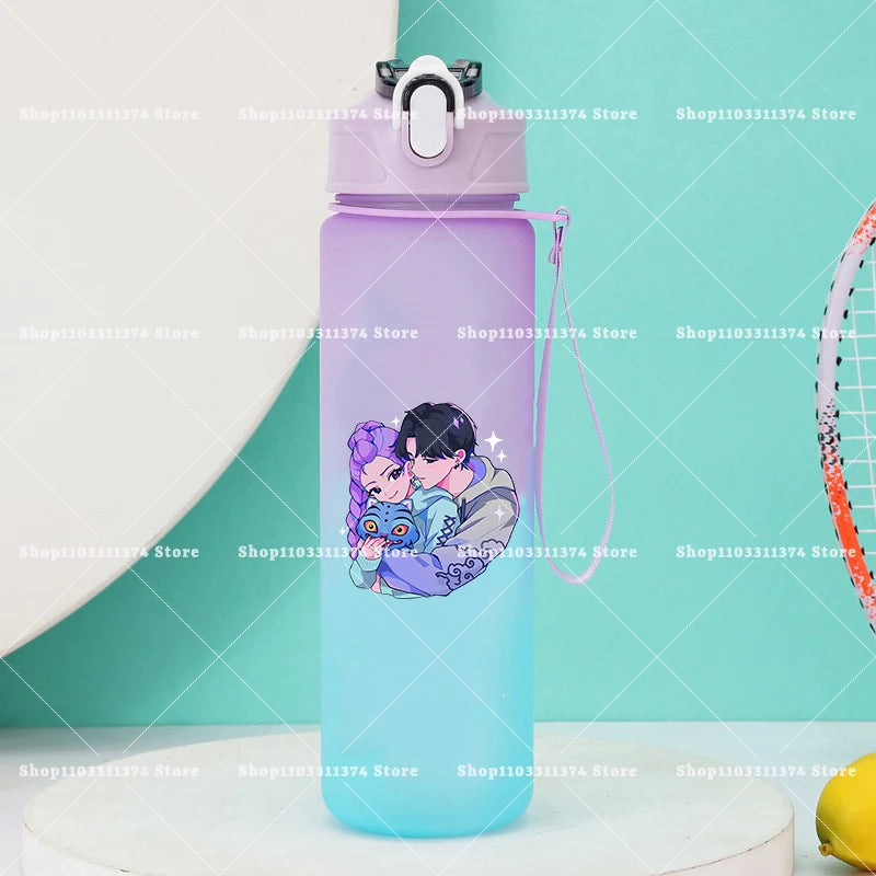 750ml KPop Demon Hunters Girls Boys Outdoor Water Bottles Portable Large Drinking Straw Water Cups Cartoon Sport Office Bottle