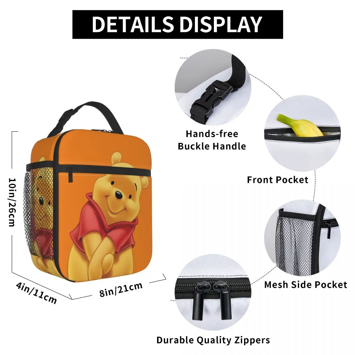 Cute Winnie The Pooh Insulated Lunch Bags Thermal Bag 
Meal Container Large Tote Lunch Box for Men Women Work Picnic