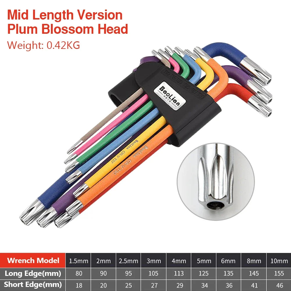 Allen Key Sets 9 PCS Hexagon Spanner Colorful Universal Hex Wrench Screwdrivers Six-Lens Ball Keys Hand Tools for Bicycle Repair