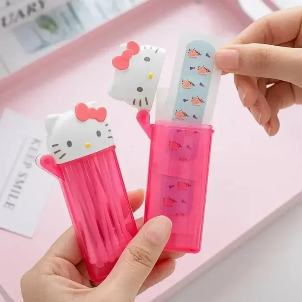 Kawaii Hello Kitty Sanrio Storage Box Anime My Melody Toothpick Cosmetic Swab Storage Box Portable Travel Mini Container Gifts