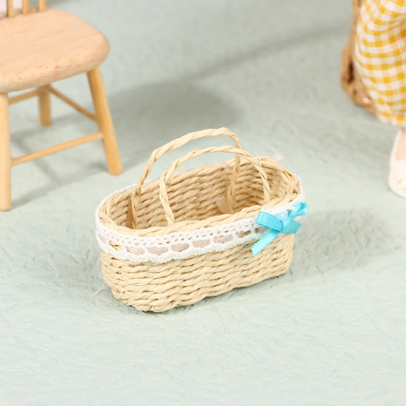 1Pcs Mini 1/12 Cute Dollhouse Rattan Frame Hand-woven Vegetable Food Storage Basket Dolls Miniature Decoration