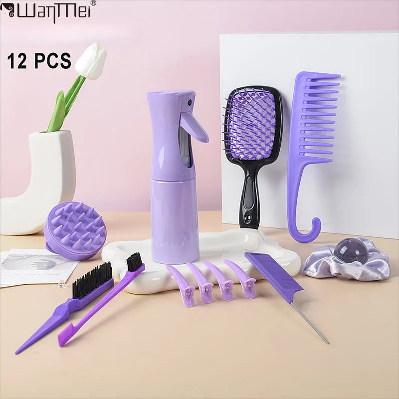 WANMEI hair comb styling set, pointed tail comb, edge brush, shampoo brush, high pressure watering can, hairpin, hairband