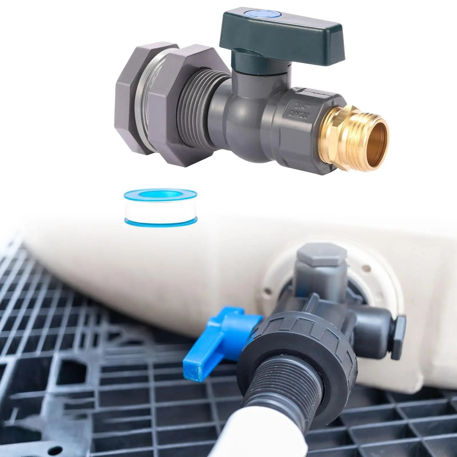 Water Barrel PVC Garden Diverter Kit Garden Faucet Kit 3/4" PVC Bulkhead Fitting