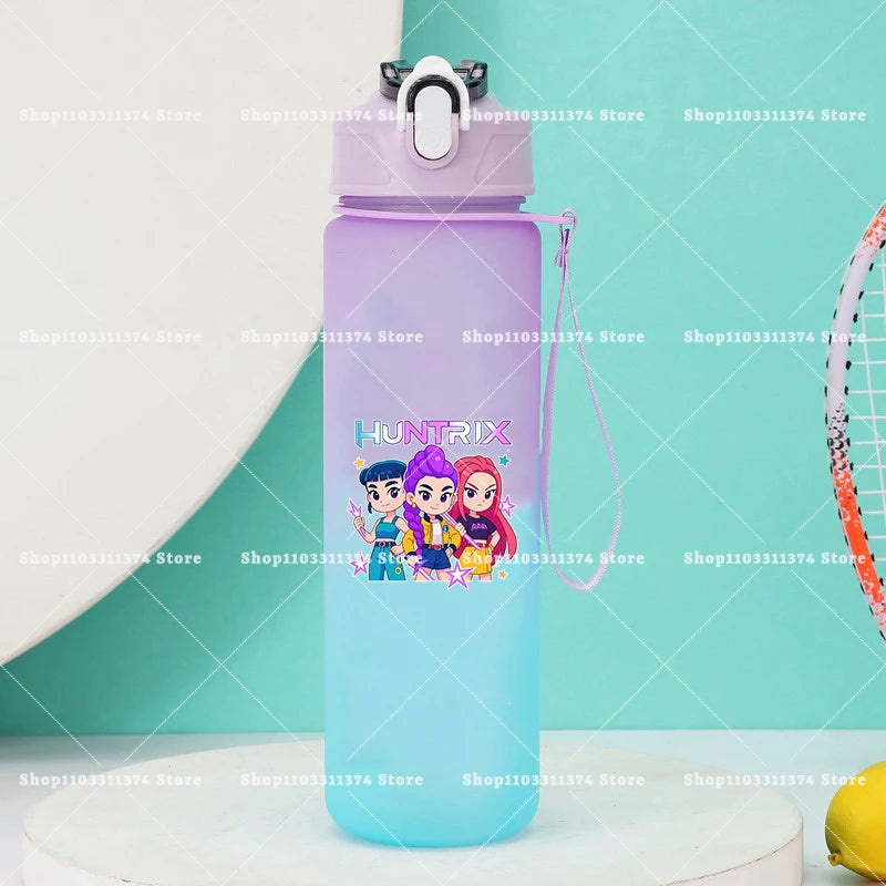 750ml KPop Demon Hunters Girls Boys Outdoor Water Bottles Portable Large Drinking Straw Water Cups Cartoon Sport Office Bottle