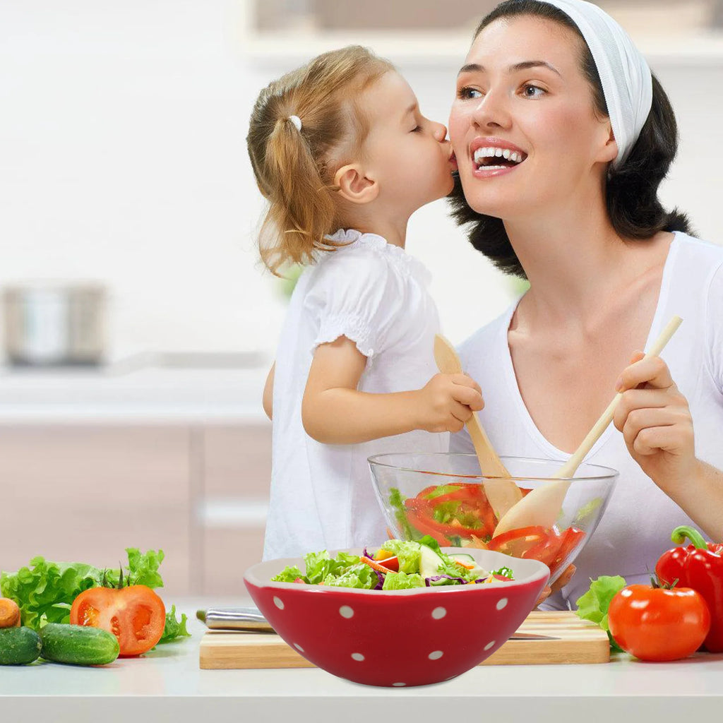 Ceramic Salad Bowl Mushroom Pattern Large Capacity for Food Storage Home Party Decoration Reusable Fruit Dessert Container