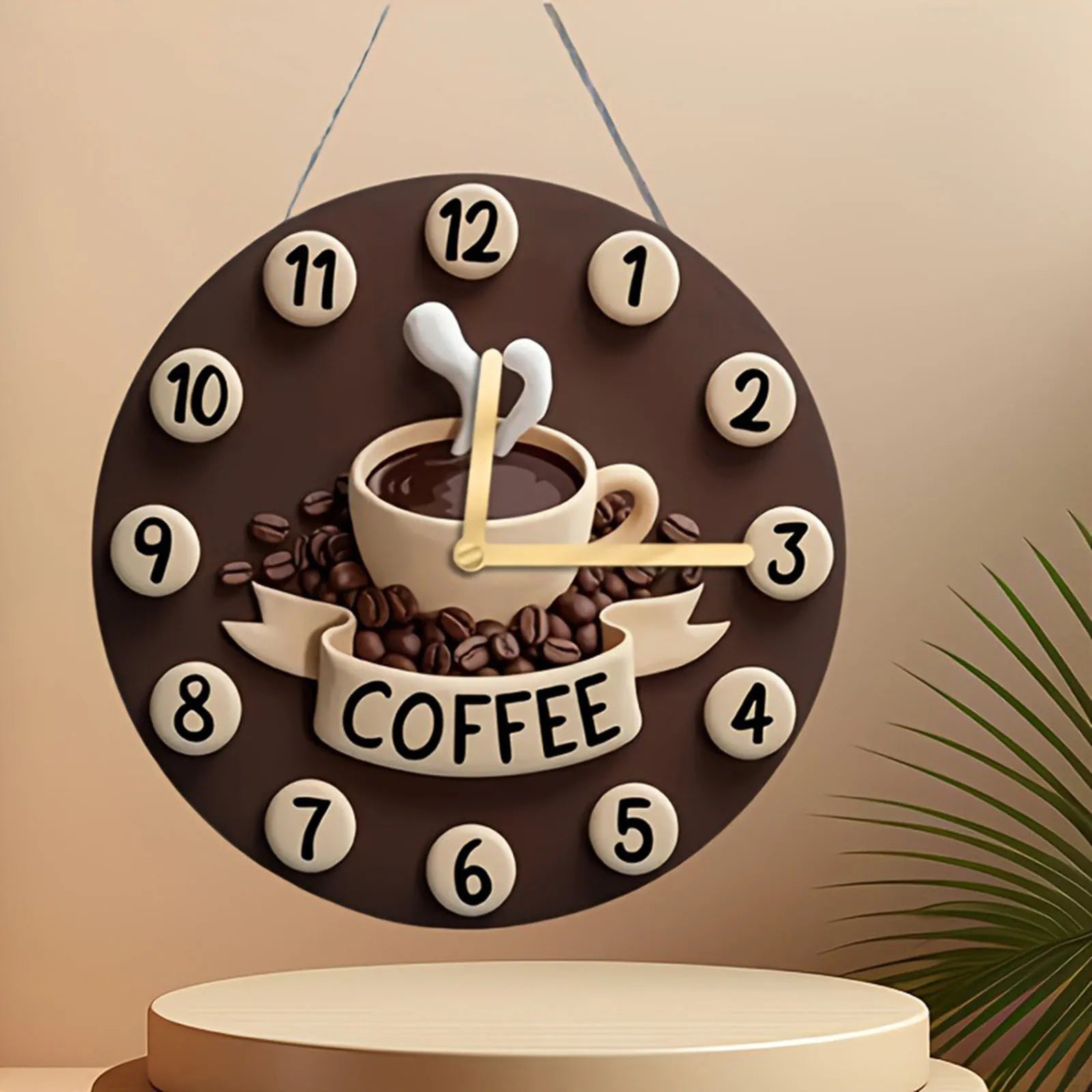 2D Coffee Cup Clock Fashion Simple Silent Hanging Ornament Wooden Wall Clock for Farmhouse Home Kitchen Home Cafe Decoration
