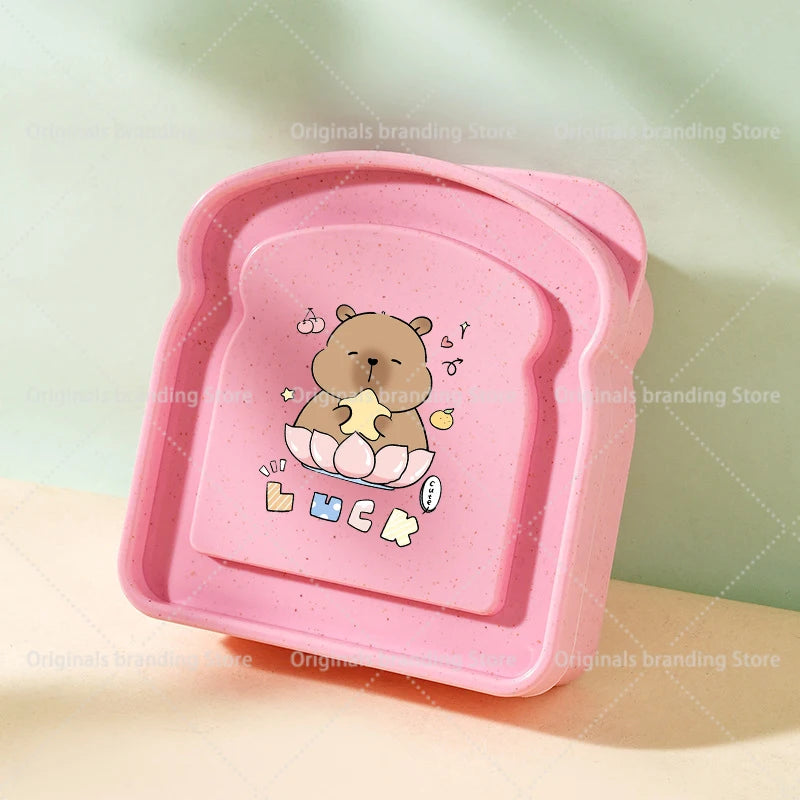 Capybara Portable Lunch Box Sandwich Silicone Toast Shaped Bento Box with Lid Office School Outdoor Lunch Food Container Gift