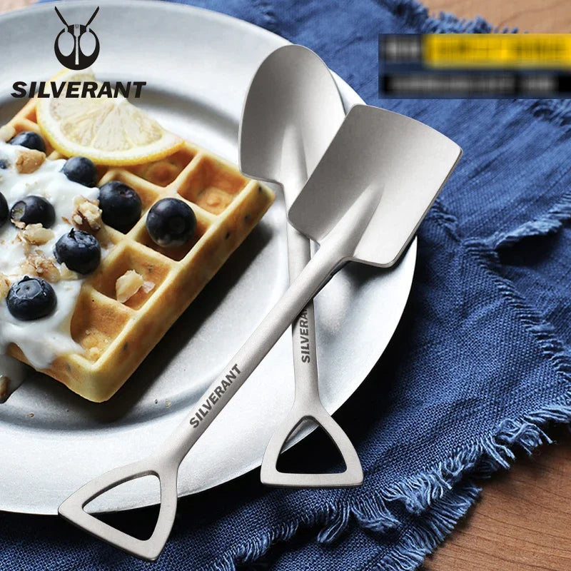 EDC Titanium Portable Shovel Shape Spoon Food Soup Watermelon Lightweight Spoon Outdoor Camping Tableware