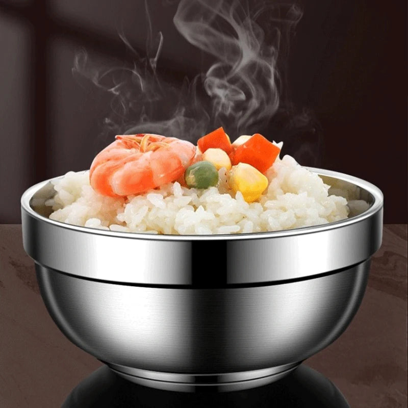 304 Stainless Steel Rice Bowls Household Five-layer Heat Insulation Fall Prevention Solid Tableware 15~16cm Adult Dining Bowl