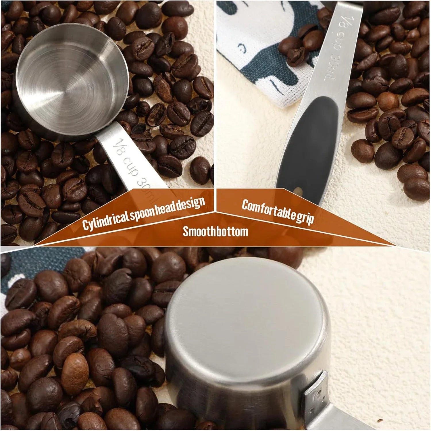 30ml Measuring Cup Stainless Steel Coffee Scoop with Silicone Handle Coffee Spoon Measuring Tools Kitchen Gadgets for Cooking